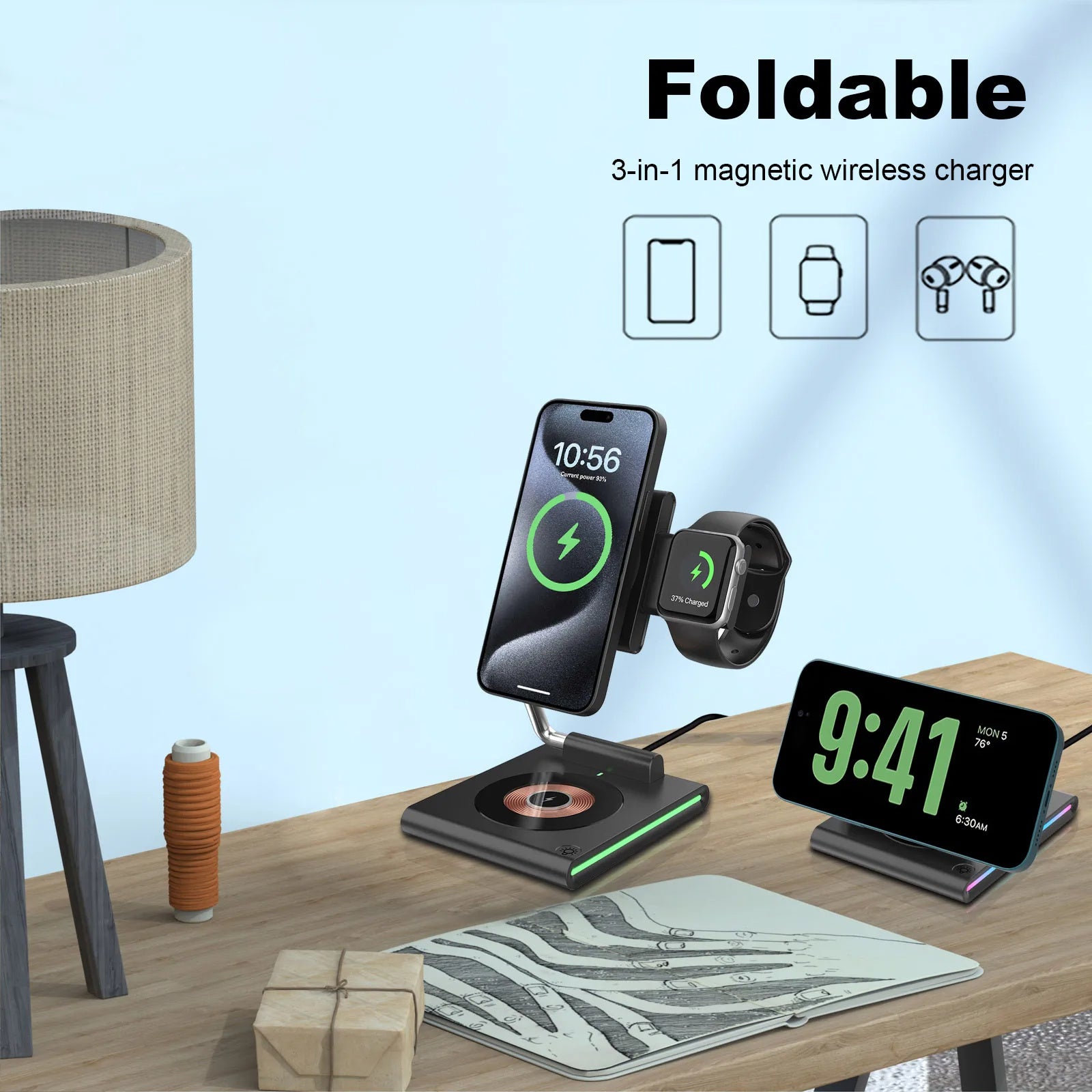 WIWU Wi-W023 For iPhone 12-15 Series iWatch AirPods 3-in-1 Desktop Charging Stand 15W Phone Magnetic Wireless Charger WIWU Wi-W023 For iPhone 12-15 Series iWatch AirPods 3-in-1 Desktop Charging Stand 15W Phone Magnetic Wireless Charger